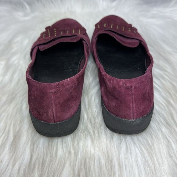 Fitflop Burgundy Suede Stud Fringe Penny Loafers Sz 6 - Picture 3 of 6